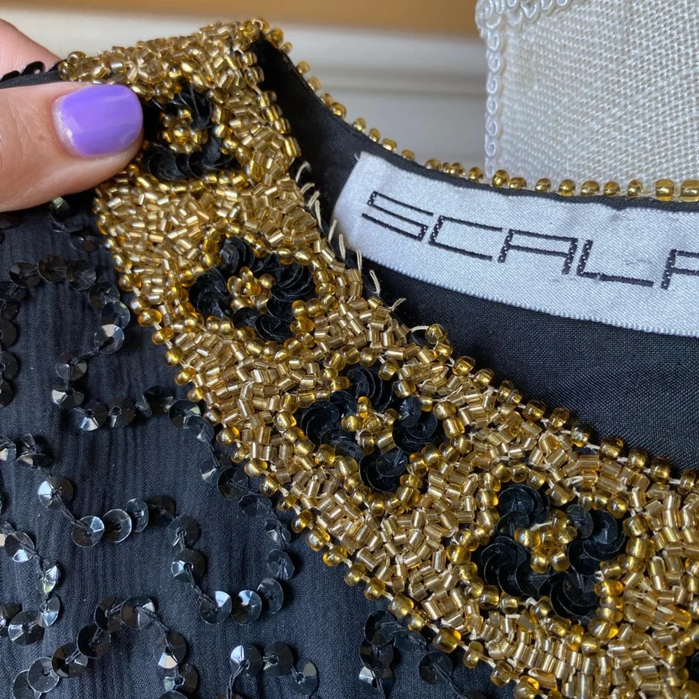 ❌SOLD❌ NWT VTG SCALA XXL FULLY SEQUIN BEADED EVENING BLOUSE BLACK AND GOLD PURE - Picture 11 of 11